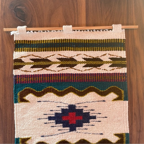 Woven Rug Tapestry with wood hanging rod. 57" x 16" - Picture 7 of 8